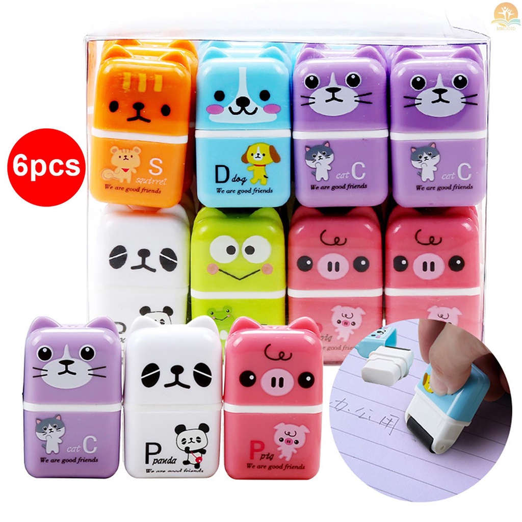 In Stock 6pcs Penghapus Pensil Hewan Lucu Kartun Penghapus Rol Kecil Karet Perlengkapan Alat Tulis Untuk Kantor Sekolah Anak Siswa