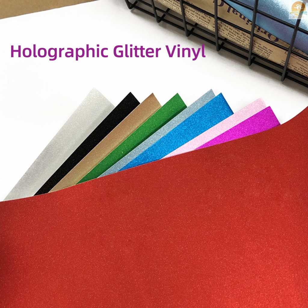 In Stock Hologram Glitter Perekat Kerajinan Vinyl 30.5x30.5cm/12x12In 7aneka Warna Dengan 2buah Transfer Film Kompatibel Dengan Cricut Siluet Cameo Decals Tanda Rumah Dec