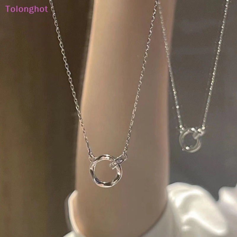 Tolonghot&gt; Mobius Intertwined Round Zirconia Pasangan Kalung Rantai Klavikula Cahaya Punk Geometris Manis Keren Perhiasan Hadiah Pesta well