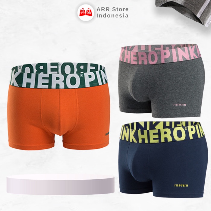 Boxer Pria PINK HERO Celana Dalam Boxer Pria Katun Solid Colour M-3XL