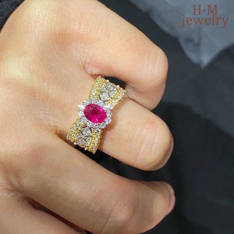 18k Emas Renda Cincin Fashion Zamrud Berwarna Permata Cincin Ruby Biru Berlian Ornamen