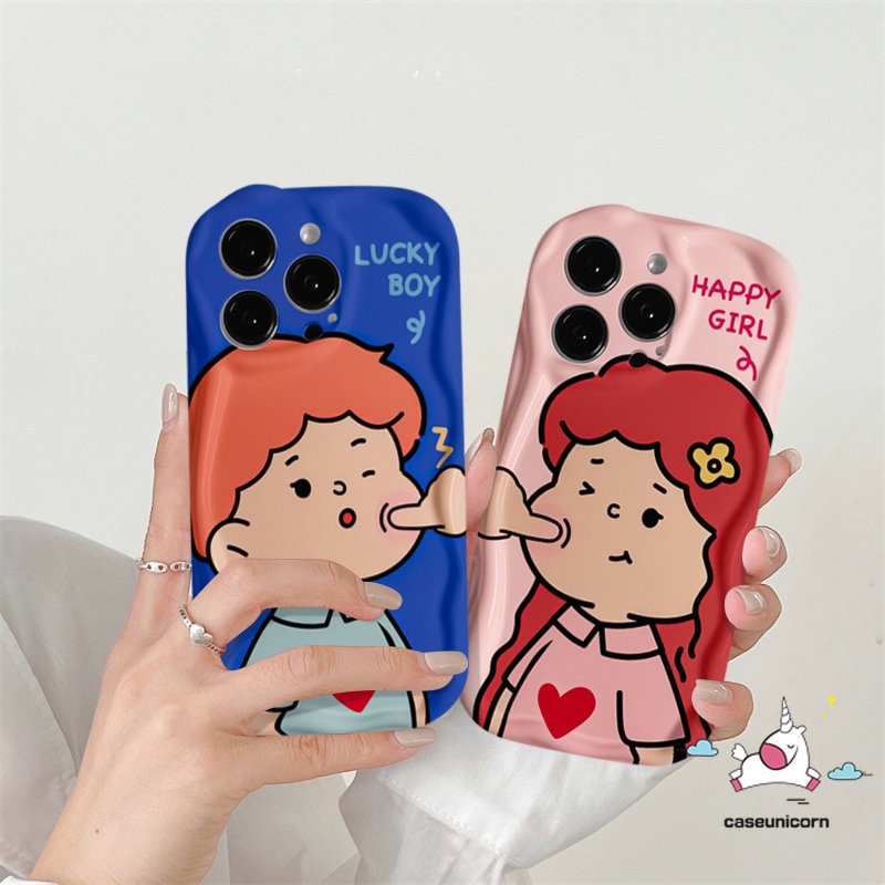 Case Case Case Tepi Melengkung Bergelombang Kartun Baru 3D Untuk Infinix Hot 30i 10Lite 9 8 Hot 12 8 10 30 11 20 9 Play Smart 6 7 6Plus 5 Note 12 4G 12 G96 Lucu Bahagia Beruntung Gadis Cowok Pecinta Sarung Soft Case