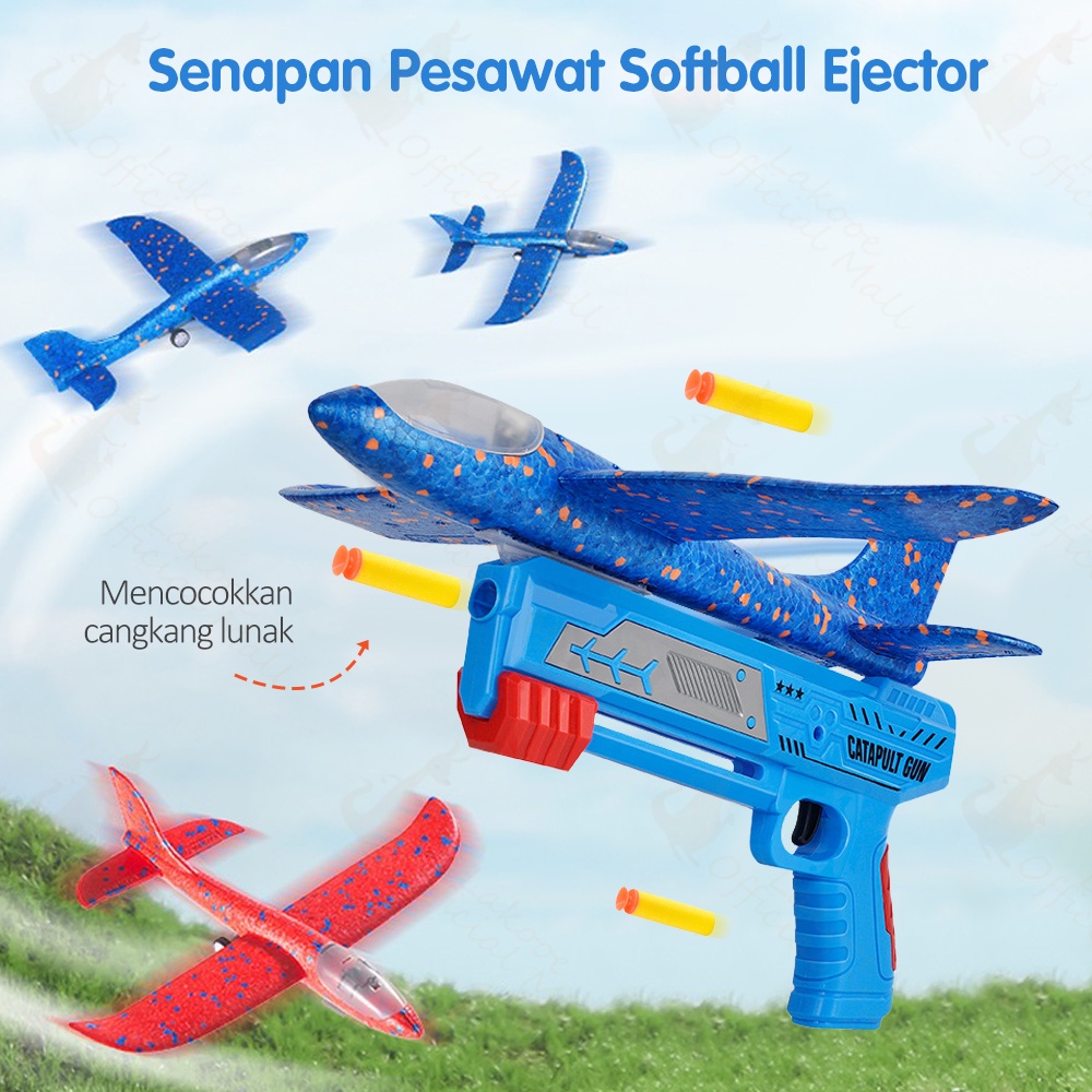 Lakooe Mainan edukasi anak pesawat terbang Mainan pistol tembak pesawat Shining flying airplane