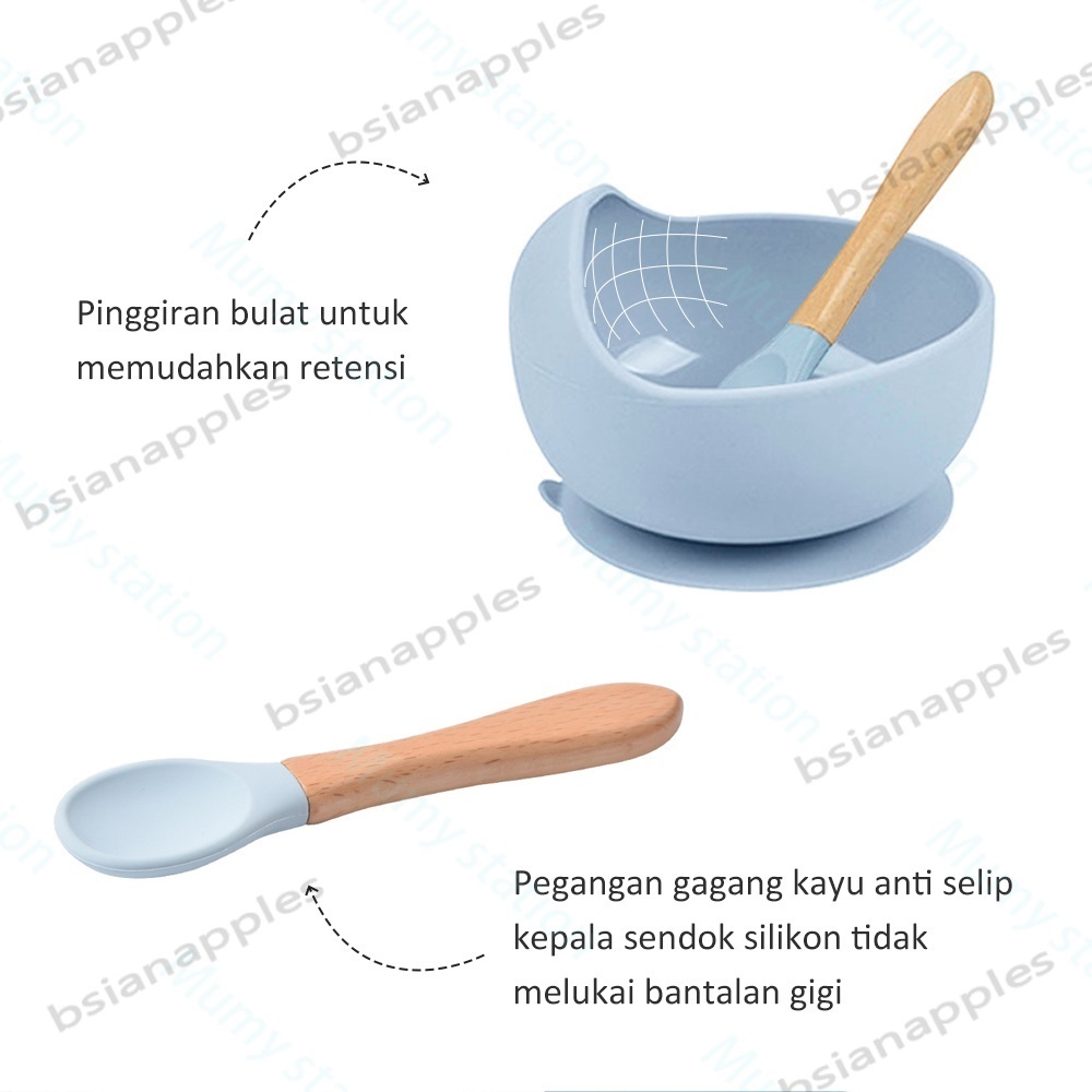 5 Buah Mangkok Piring Sendok Bib Cup Silikon Bayi Set Anak-anak Non Slip Peralatan Makan Bayi