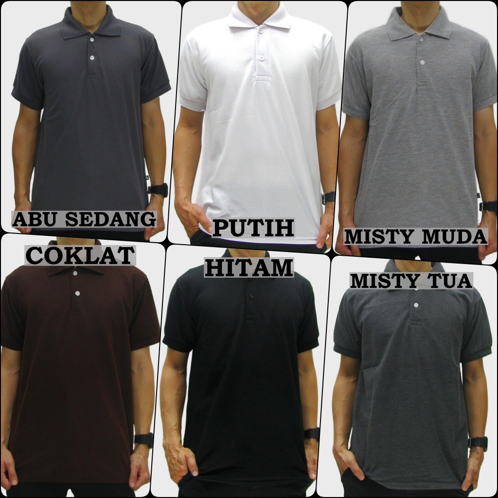 Kaos Krah Polos Polo Wangki Lengan Pendek Unisex Pria Wanita Hitam Putih Abu Misty Coklat