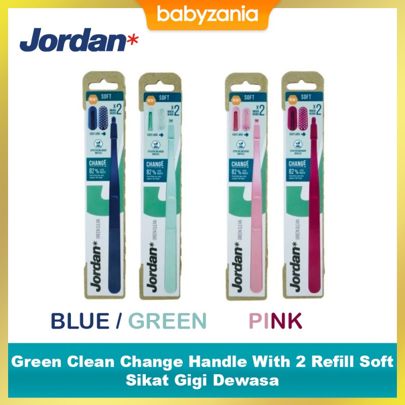 Jordan Sikat Gigi Dewasa Green Clean Change - Gagang + 2 Refill Soft
