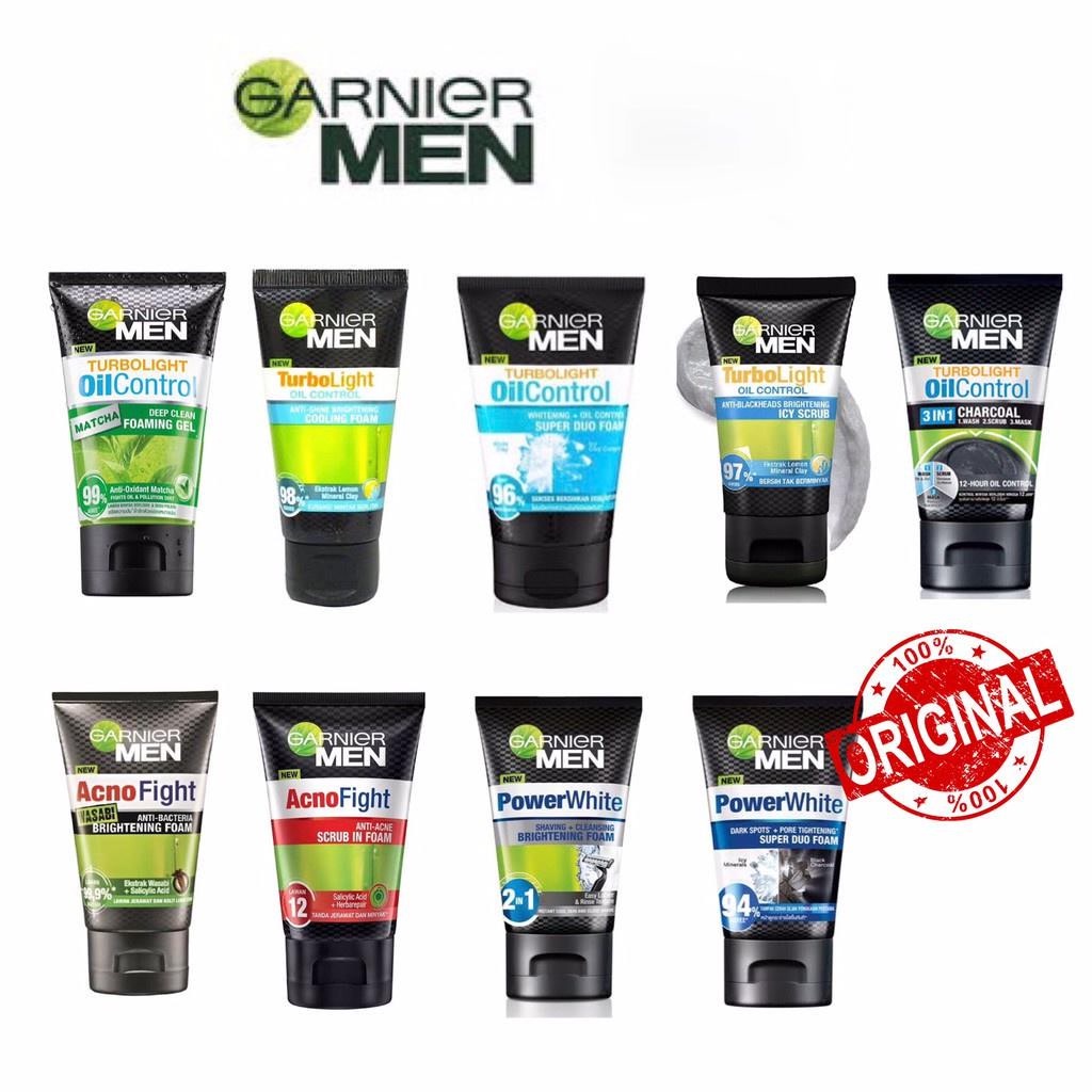 Garnier Men Facial Wash, Face Cleanser For Man / Turbolight / Acne Fight / Power White 100 dan 50ml