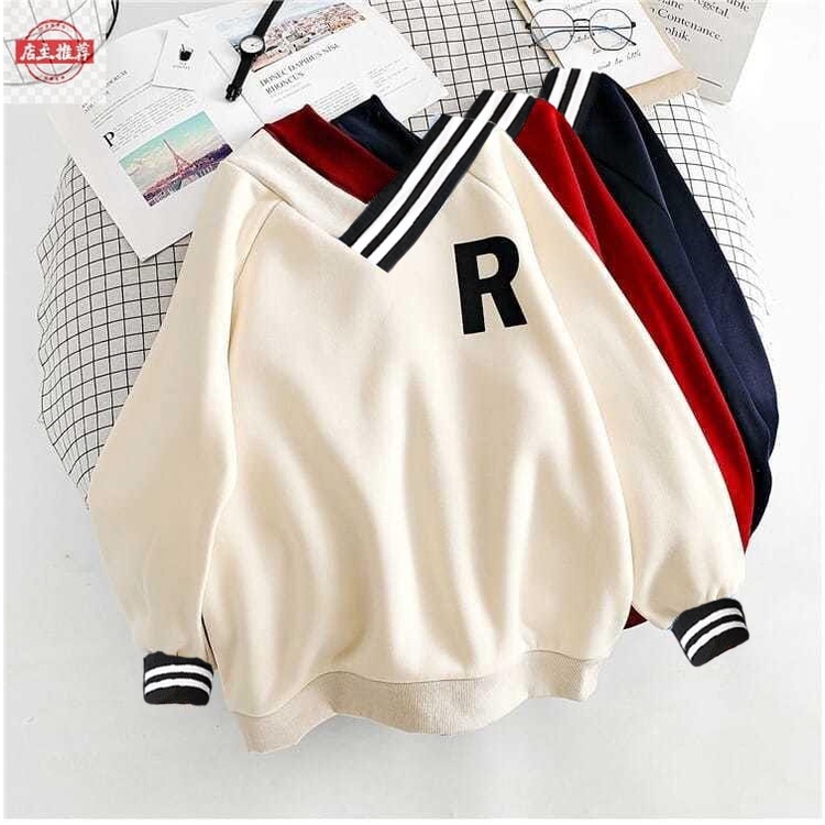 SWEATER SWITER SWETER WANITA VNECK R SPORTY SABRINA CREWNECK  BAHAN FLEECE ORIGINAL PREMIUM MURAH