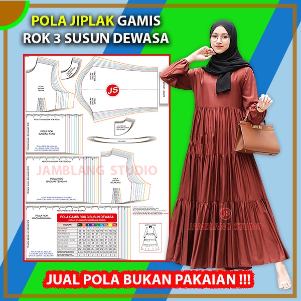 Pola Jiplak Gamis Susun 3 Dewasa | Aneka Pola