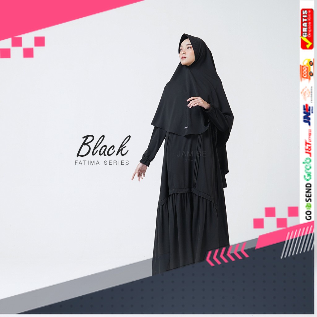 BAJU GAMIS MODEL BARU TERMURAH STYLE TRENDY /Jamise | Fatima Series I Gamis Set - Black