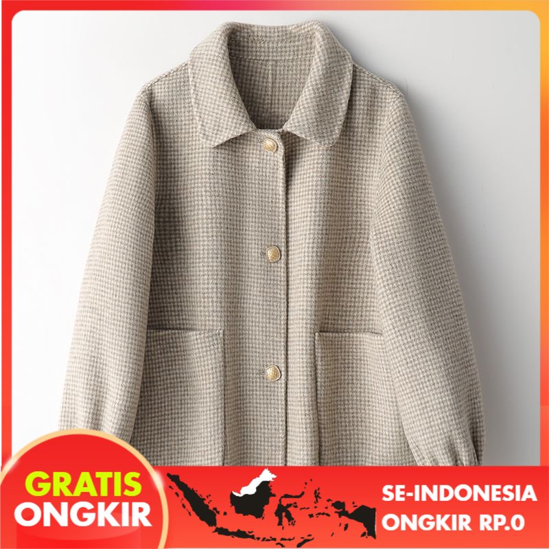 Jas Wanita [Sold Out Tanpa Kompensasi] 2022   Fashion Kecil Wol Mantel Wanita Houndstooth Reversibel