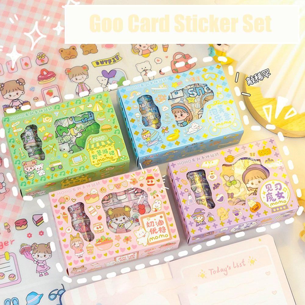 Mxbeauty Kotak Goo Card Guka Stiker Set Lucu Tahan Air Scrapbooking Siswa Alat Tulis Goo Card Stiker DIY Jurnal Stiker