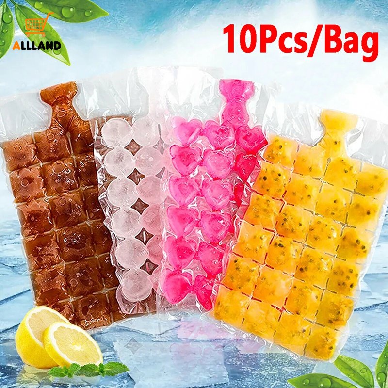 10pcs/set Kantong Es Batu Food Grade Sekali Pakai/Kantong Pembeku Es Bentuk Hati Bulat Berlian Transparan