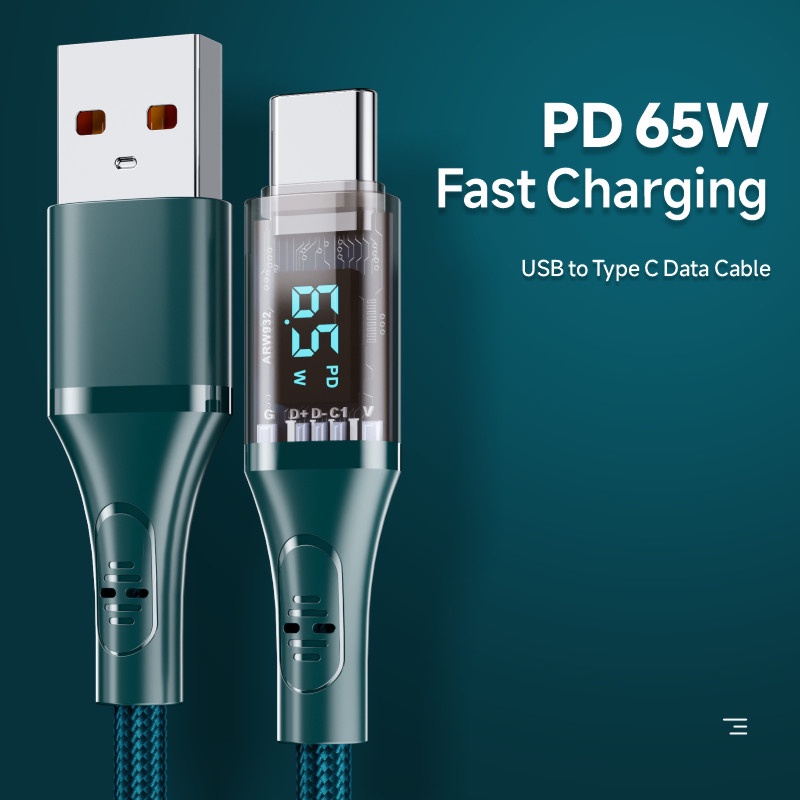 [Tipe-C Ke Tipe-C] Kabel USB C Ke USB Tipe C 6A 66W LED Digital Display Handphone Kabel Charge PD Kabel Pengisian Cepat Untuk Samsung