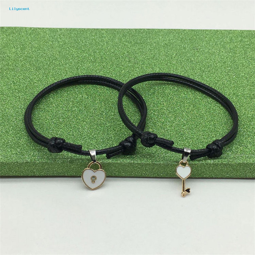 Lilyscent 1pasang Gelang Tali Resin Untuk Pesta 2Pcs Kunci Hati Lock Bracelet Simple