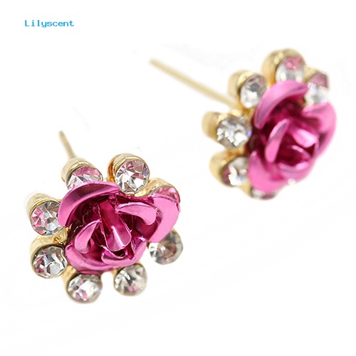 Lilyscent Wanita/'s Fashion Rose Flower Ear Studs Berlian Imitasi Bertatahkan Anting Perhiasan Hadiah