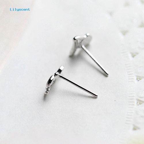 Lilyscent Wanita Fashion Perak Disepuh Hati Cinta Surat Asimetri Telinga Studs Earrings