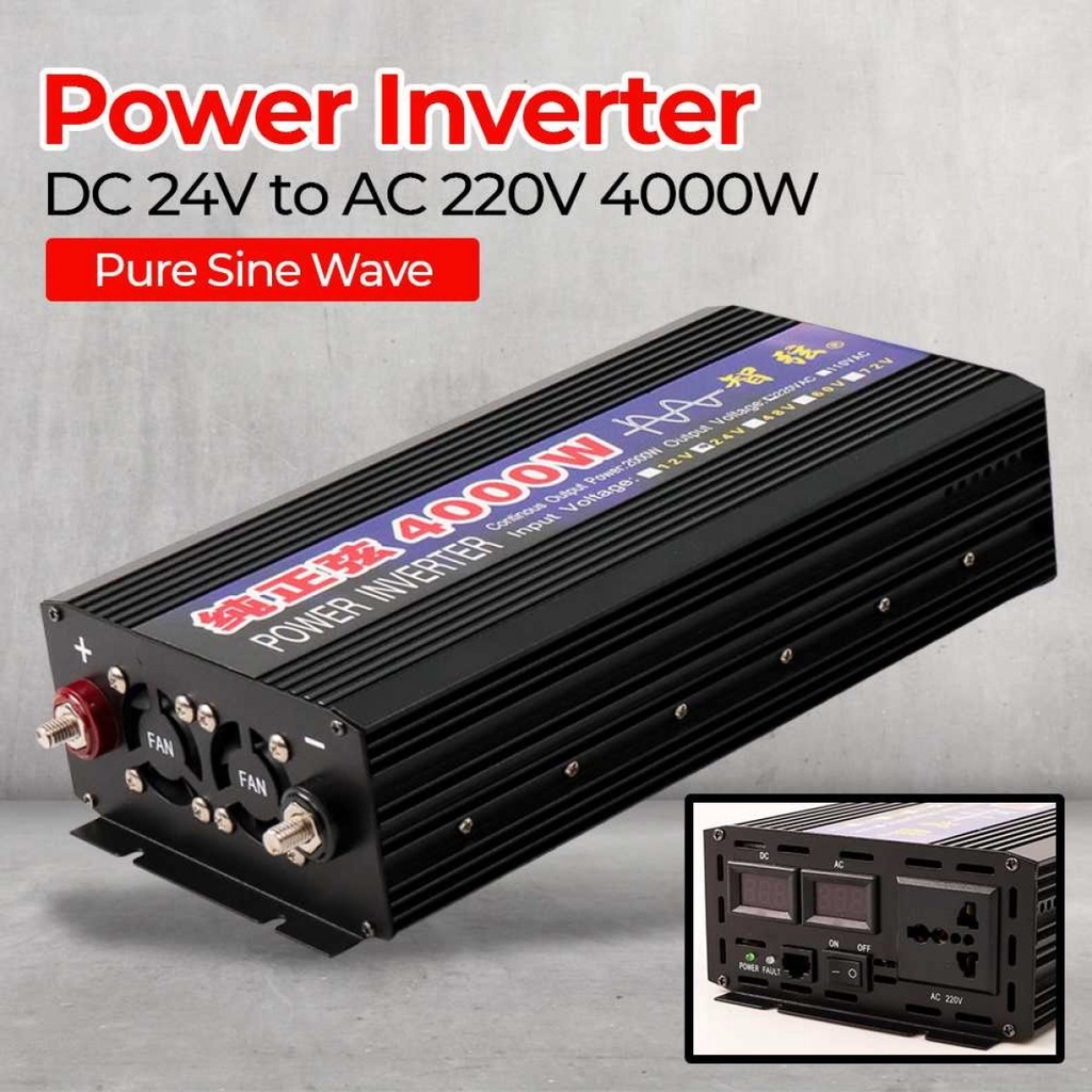 Power Inverter Mengubah Arus DC 24V to AC 220V 4000W Pure Sine Wave