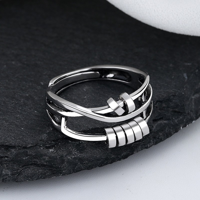 Fashion Temperamen Multi Layer Cross Finger Ring/Smart Transfer Bead Open Ring/Dekompresi Tumpuk Perhiasan Aksesoris