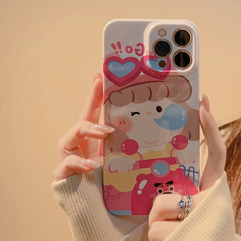 Hot Fshion LOTSO Girl Ultrathin Hard Full Protective Case IPhone 7 8 Plus 7+ 8+ XR XS Max 11 12 13 14 Pro Max 14Plus SE 2020 Women's Gift Pink Cute Cartoon bubble Gril Nonskid