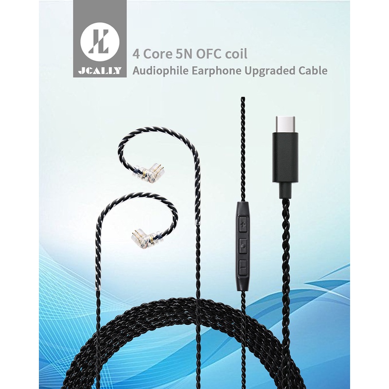 Jcally TC4S Kabel Upgrade 4helai TYPEC 5N Kawat OFC Tembaga Bebas Oksigen Untuk KZ EDX ZST ZSN ZS10 PRO X EDA