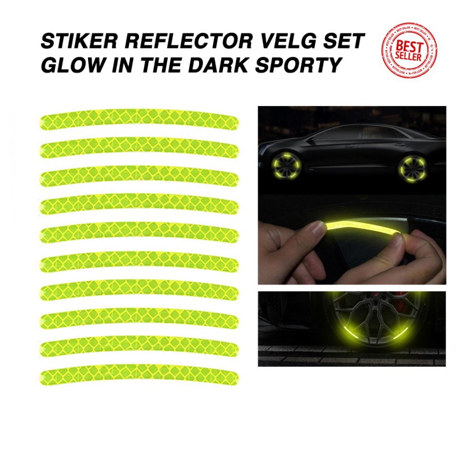 Stiker Reflektor Reflector Velg Mobil Motor Pemantul Cahaya Kuning SET