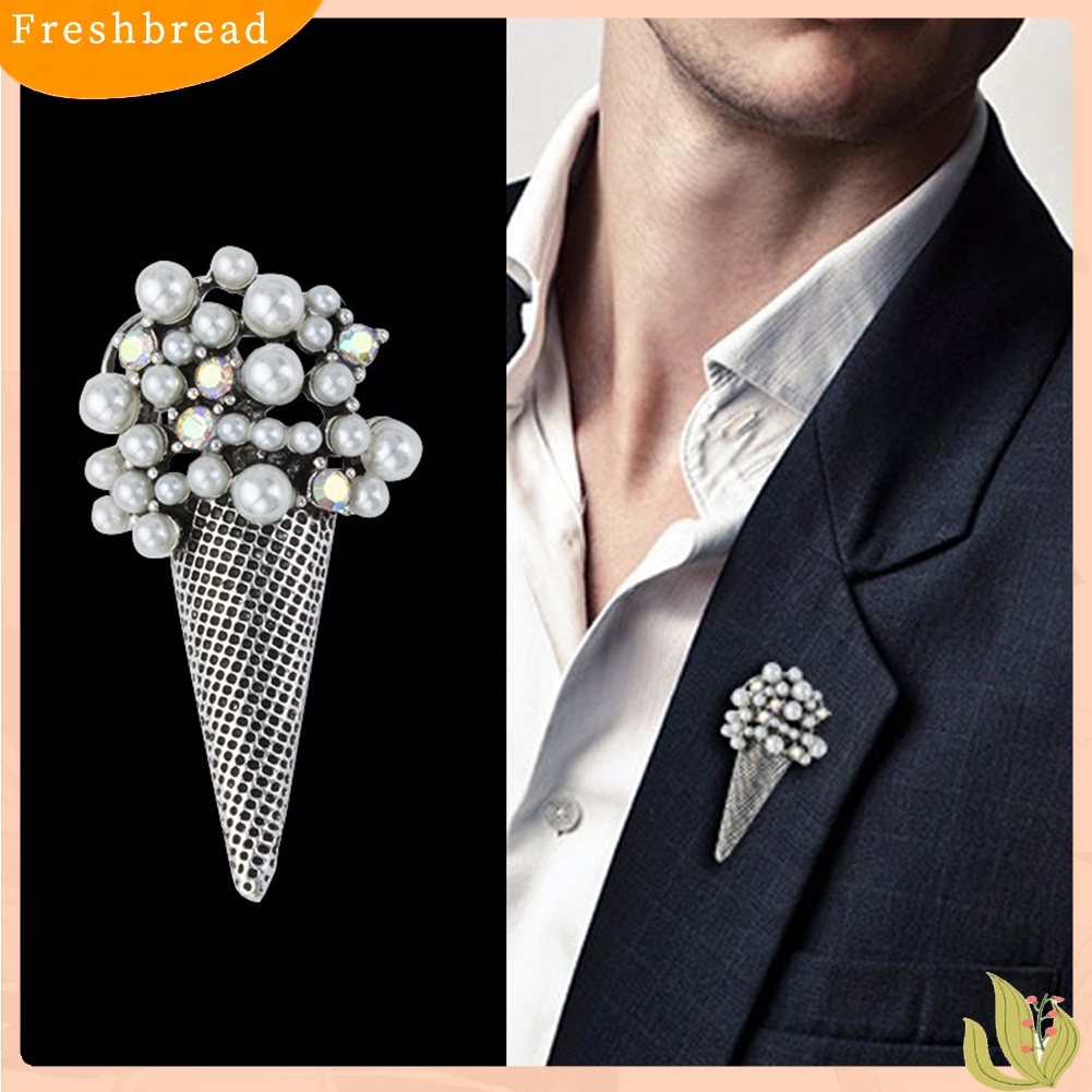 &lt; Freshbread &gt; Unisex Berlian Imitasi Simulasi Mutiara Es Krim Bros Pin Perhiasan Kerah Pernikahan