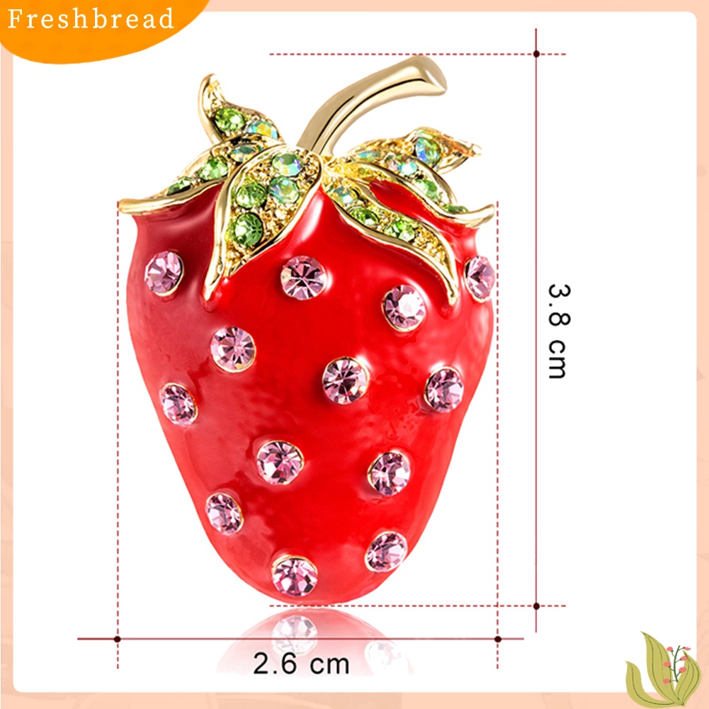 < Freshbread > Lucu Strawberry Bentuk Berlian Imitasi Hias Bros Pin Wanita Ransel Jaket Dekorasi