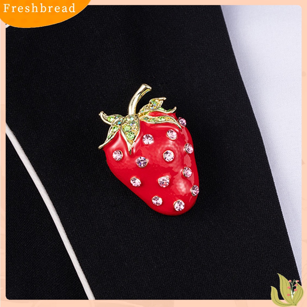 < Freshbread > Lucu Strawberry Bentuk Berlian Imitasi Hias Bros Pin Wanita Ransel Jaket Dekorasi