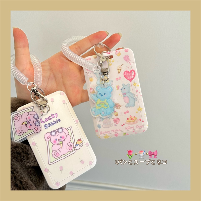 Ins Gadis Hati Lucu Bunny Card Holder Kartu Makan Siswa Kartu Bus Kartu Kontrol Akses Foto ID Holder