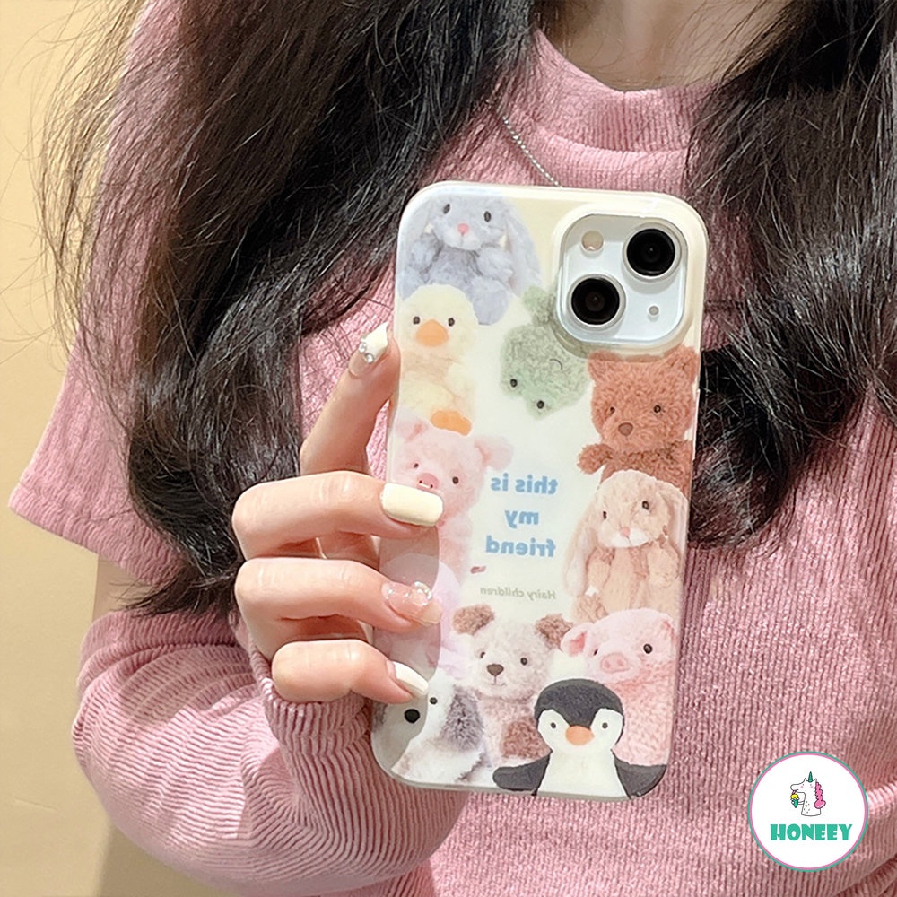 IPHONE Ilustrasi Kreatif Pink Cute Bear Case Untuk Iphone14 13 12 11 Pro Max Baru Korea Jepang Lovely Girl Sabun Transparan Soft Cover