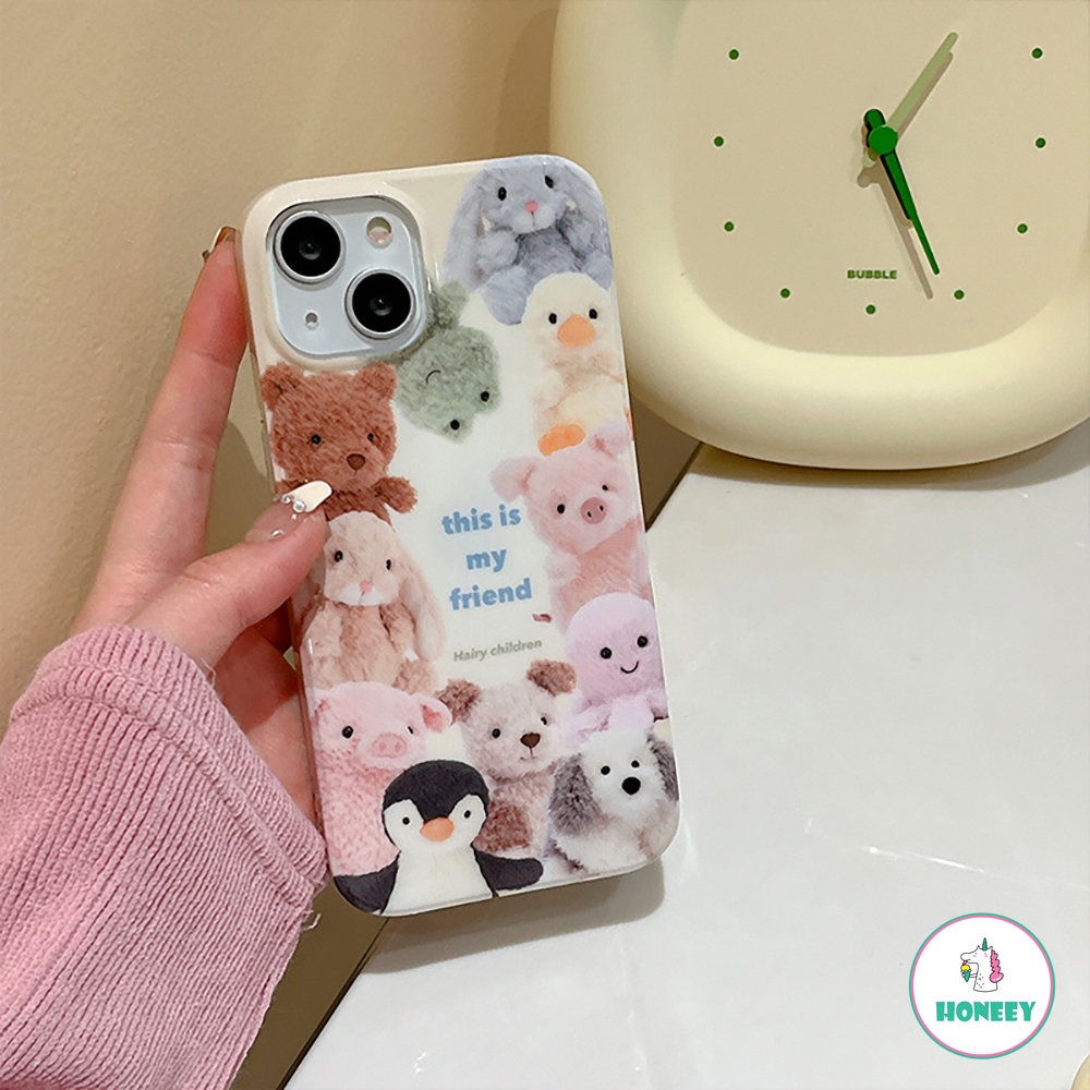 IPHONE Ilustrasi Kreatif Pink Cute Bear Case Untuk Iphone14 13 12 11 Pro Max Baru Korea Jepang Lovely Girl Sabun Transparan Soft Cover