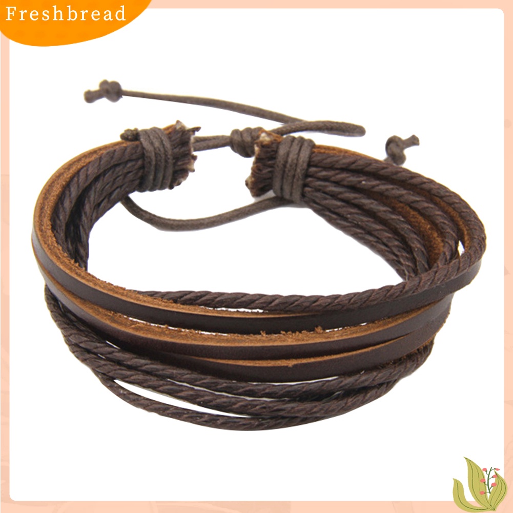 &lt; Freshbread &gt; Fashion Unisex Multi-layer Kulit Imitasi Dikepang Tali Gelang Bangle Pergelangan Tangan Hadiah