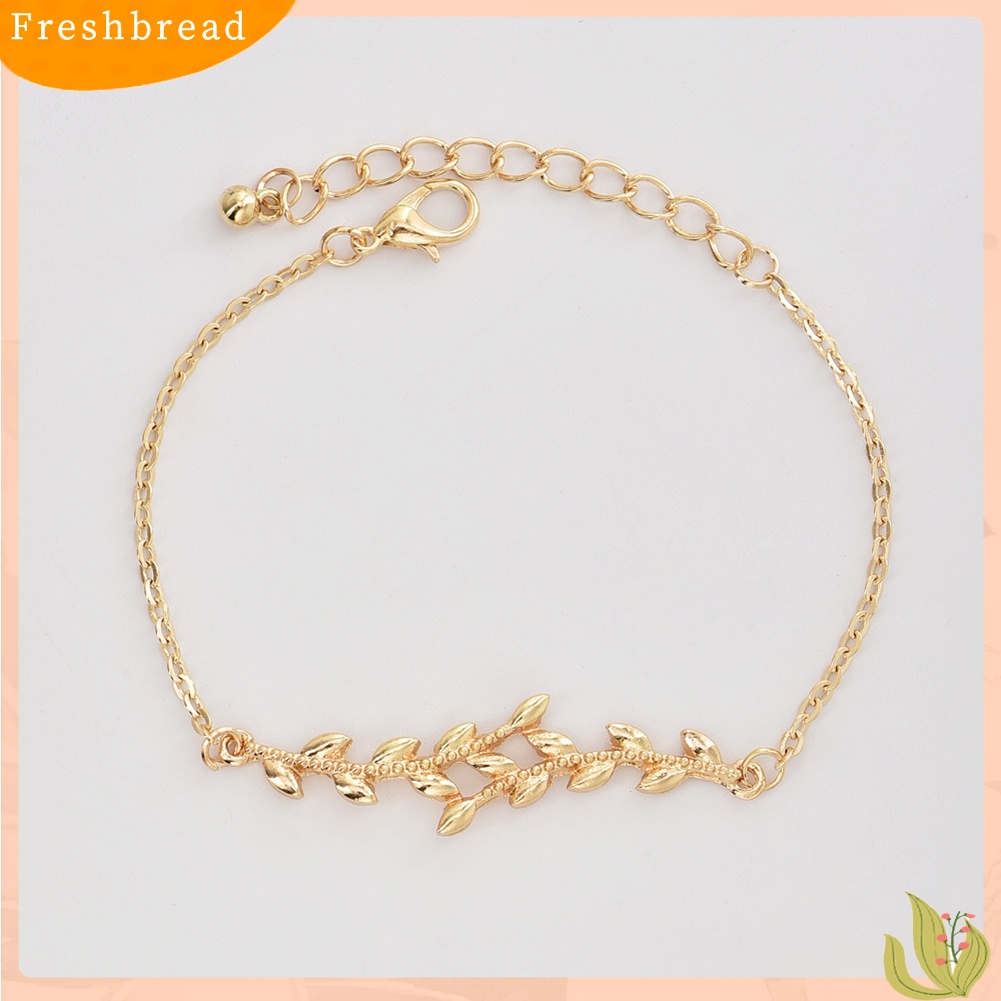 &lt; Freshbread &gt; 4Pcs/Set Wanita Fashion Bulan Memutar Terbuka Bangle Daun Berlian Imitasi Bertatahkan Gelang