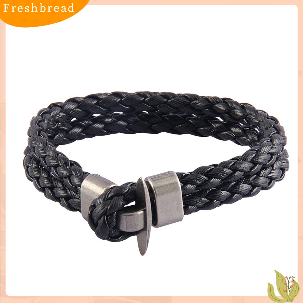 &lt; Freshbread &gt; Pria Kulit Imitasi Dikepang Multilayer Gelang Bangle Handmade Pergelangan Tangan Perhiasan Hadiah