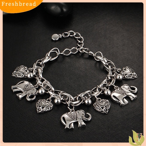 &lt; Freshbread &gt; Wanita Vintage Unik Ukir Hati Gajah Mengkilap Liontin Gelang Bangle