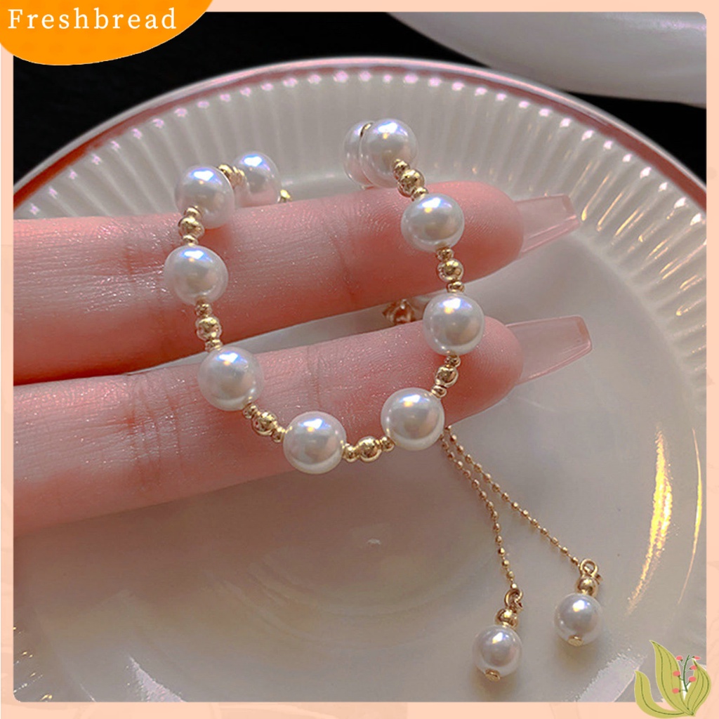 &lt; Freshbread &gt; Wanita Gelang Manik-Manik Dapat Disesuaikan Elegan Dainty Gaya Sederhana Hadiah Golden High Gloss Mutiara Imitasi Gelang Gadis Fashion Perhiasan