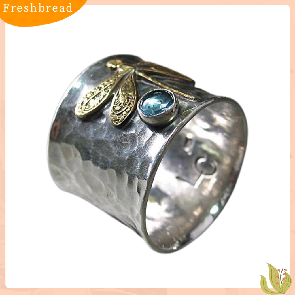 &lt; Freshbread &gt; Wanita Cincin Capung Biru Permata Imitasi Vintage Electroplating Animal Finger Ring Untuk Pernikahan