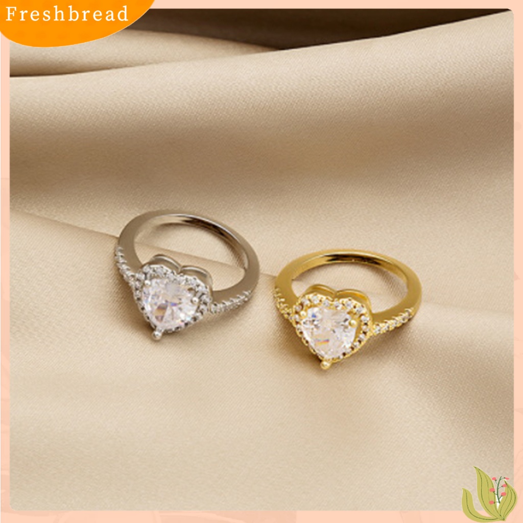 &lt; Freshbread &gt; Cincin Kawin Kepribadian Berlebihan Hadiah Valentine Glitter Cinta Hati Bertatahkan Berlian Imitasi Cincin Perhiasan Aksesori