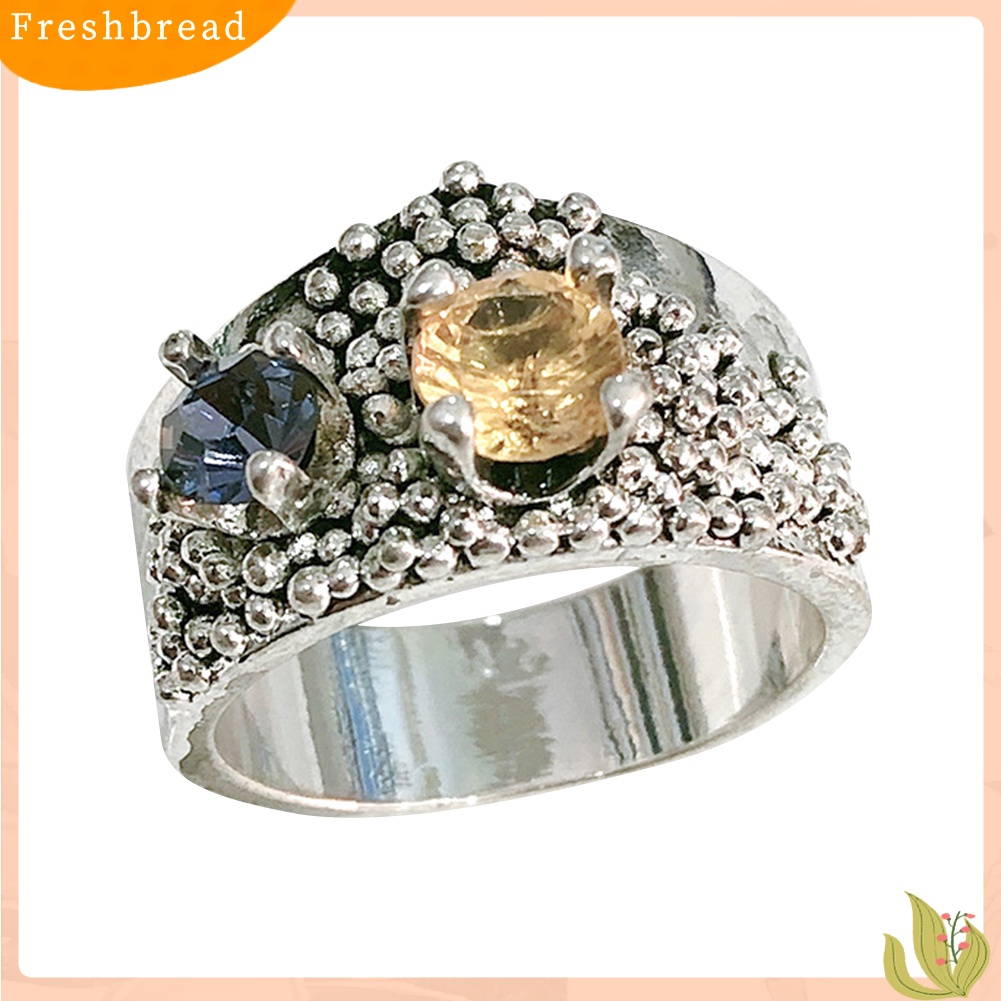 &lt; Freshbread &gt; Antik Ganda Warna Cubic Zirconia Balls Wide Band Finger Ring Perhiasan Pengantin