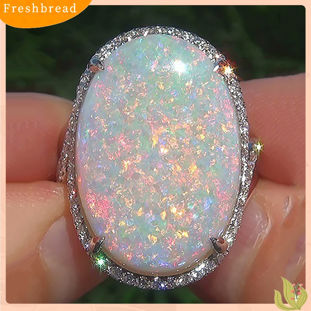 &lt; Freshbread &gt; Fashion Wanita Super Bersinar Bentuk Oval Buatan Opal Cincin Jari Perhiasan Hadiah