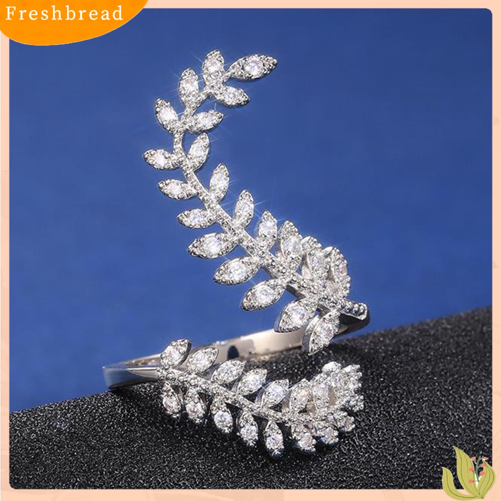 &lt; Freshbread &gt; Cincin Buku Jari Warna Silver Anggun Pembukaan Bentuk Daun Adjustable Pernikahan Jari Cincin Hadiah