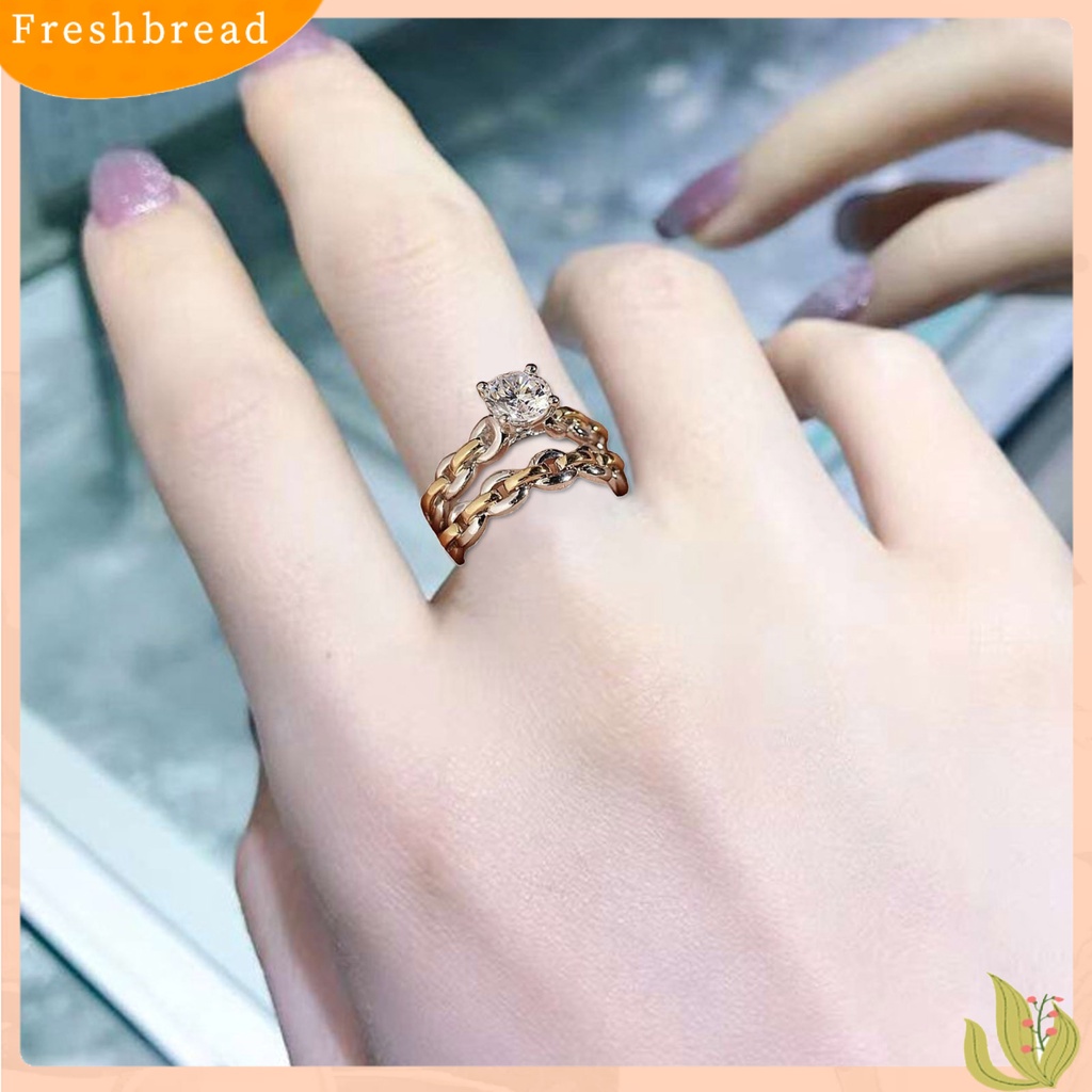 &lt; Freshbread &gt; 2Pcs/Set Rantai Permukaan Halus Pernikahan Band Alloy Two-tone Berlian Imitasi Wanita Rings Charm Jewelry