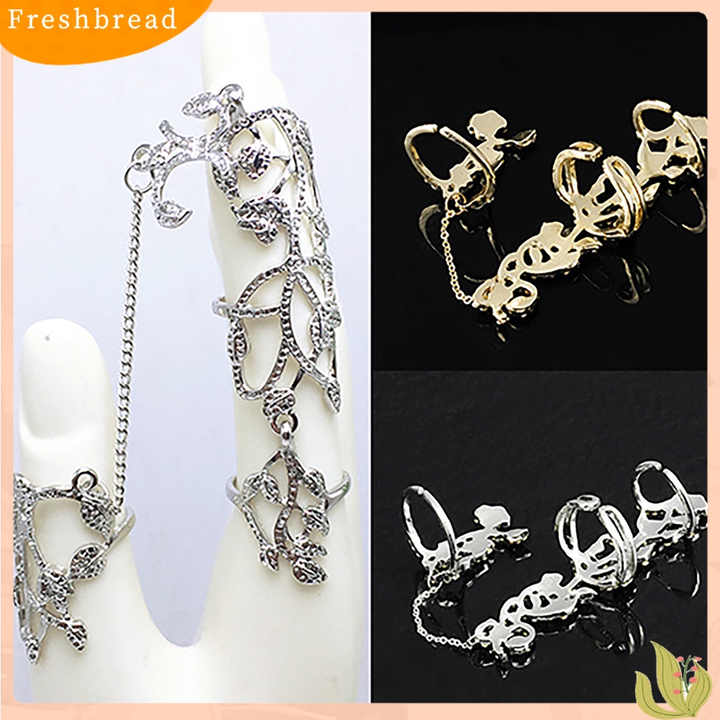 &lt; Freshbread &gt; Cincin Rantai Motif Bunga Jari Perhiasan Adjustable Wanita Rantai Link Finger Ring Untuk Pernikahan