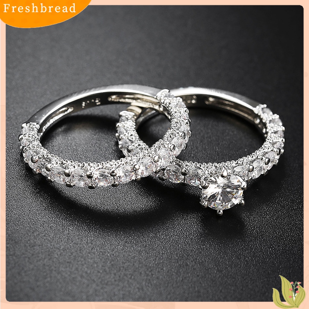 &lt; Freshbread &gt; 1pasang Cincin Wanita Full Berlian Imitasi Hias Tidak Luntur Ringan Simetris Pernikahan Circlet Untuk Ulang Tahun