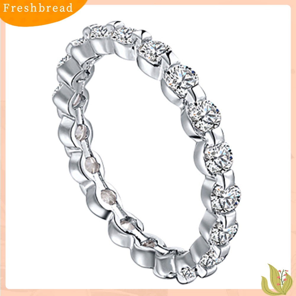 &lt; Freshbread &gt; Wanita Fashion Cubic Zirconia Berlian Imitasi Pesta Pertunangan Eternity Band Ring