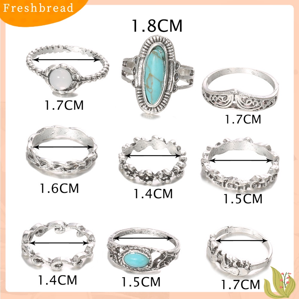 &lt; Freshbread &gt; 9Pcs/Set Wanita Retro Bohemian Faux Turquoise Hias Jari Cincin Perhiasan Hadiah