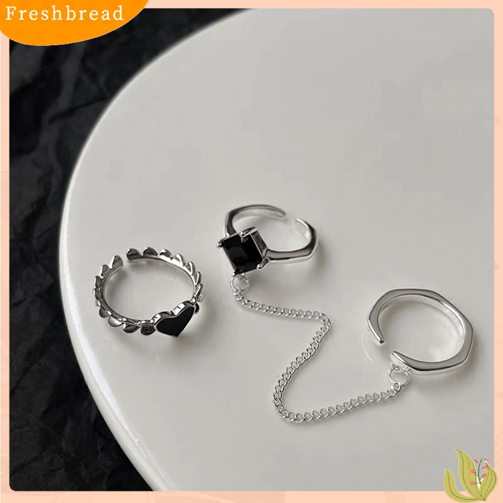 &lt; Freshbread &gt; 1set Cincin Jari Lady Bentuk Hati Hias Warna Kontras Pembukaan Cincin Adjustable Set Hadiah