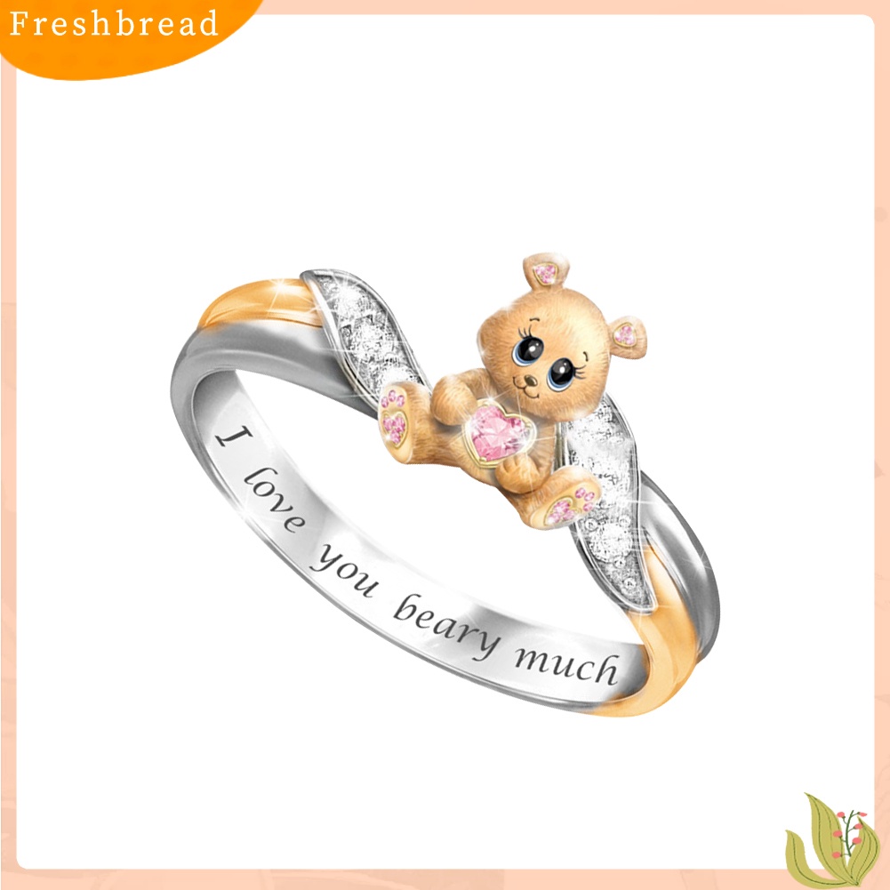 &lt; Freshbread &gt; Fashion Indah Bentuk Beruang Berlian Imitasi Huruf Desain Ukiran Cincin Perhiasan Hadiah