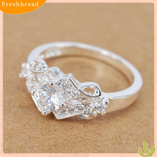 &lt; Freshbread &gt; Fashion Wanita Perak Berlapis Berlian Imitasi Kristal Cincin Pesta Pernikahan US Size 6-9